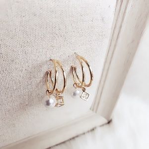 Crystal and Pearl Dangle Hoop Earrings